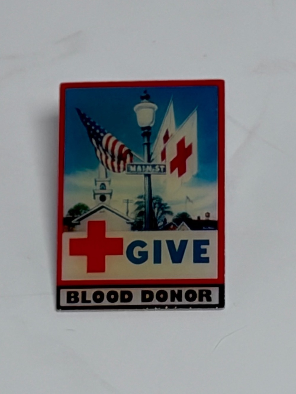 Vintage American Red Cross "GIVE" Blood Donor Lapel Pin - Main Street Design